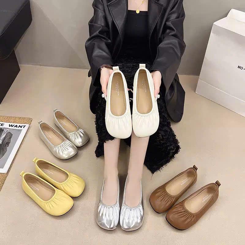 Giày búp bê nữ kiểu nhúm mũi tròn siêu xinh, Mary Jane nữ da mềm cực êm, giày lolita nữ đế bằng chống trơn trượt P-0221