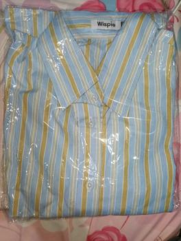Product Review of Wispie Girl Boss Fitted Shirt | Kemeja kerja wanita fit garis stripe karet Lembut pink hijau biru from a**a 3