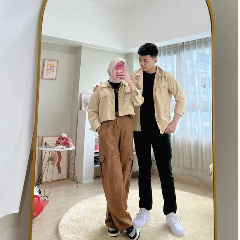 Outfit Couple - Kemeja Kanvas Couple Sudah isi 2 Pcs - Baju Couple Pria Wanita Korean Style 2