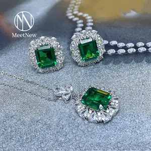 MNS21Z Set perhiasan zamrud gaya istana Prancis Eropa dan Amerika, kalung, cincin, anting-anting
