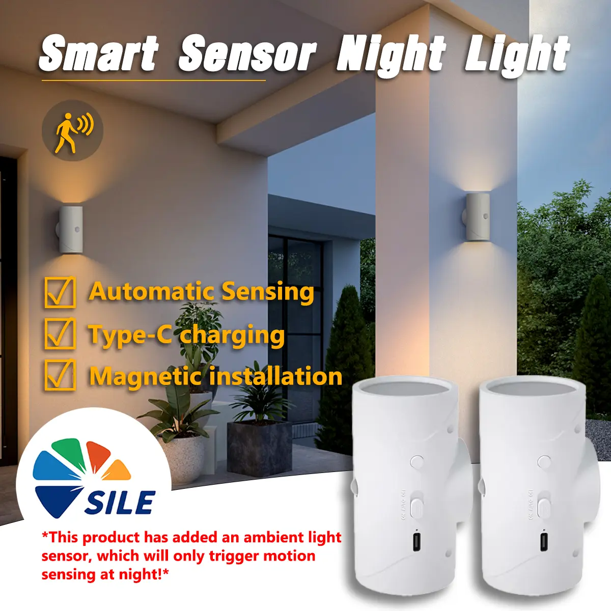 Warm Smart  LED Night Light with Motion Sensor,Ambient Light Sensing + Motion Sensing lampu,Wall Lamp, USB Rechargeable Indoor Ambient Lighting, Magnetic Step Lamp for Entryway, Bedside, Desk, wireless led, Operated for Hallway Stairs Bedroom