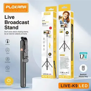 PLOKAMA K9 Tongsis Tripod Bluetooth Selfie Stick Remote Tripod HP Tongsis 1.7 Meter 170 cm dengan lampu LED 3 Warna