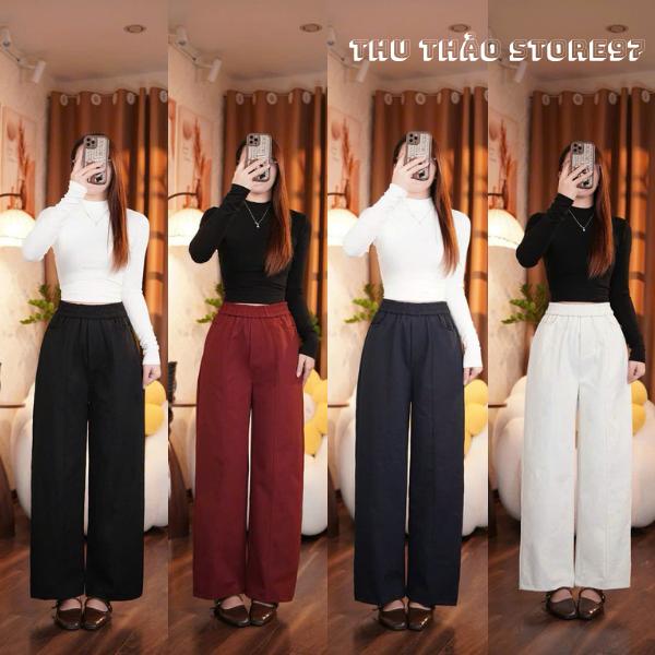 Thu Thảo STORE97 Quần Ống Xuông Gân Chất Kaki Jean Cap Chun 5cm Co Giãn 2 Chiều Túi Sâu 4 Tone Màu Đen Trắng Đỏ Xanh Than ver2