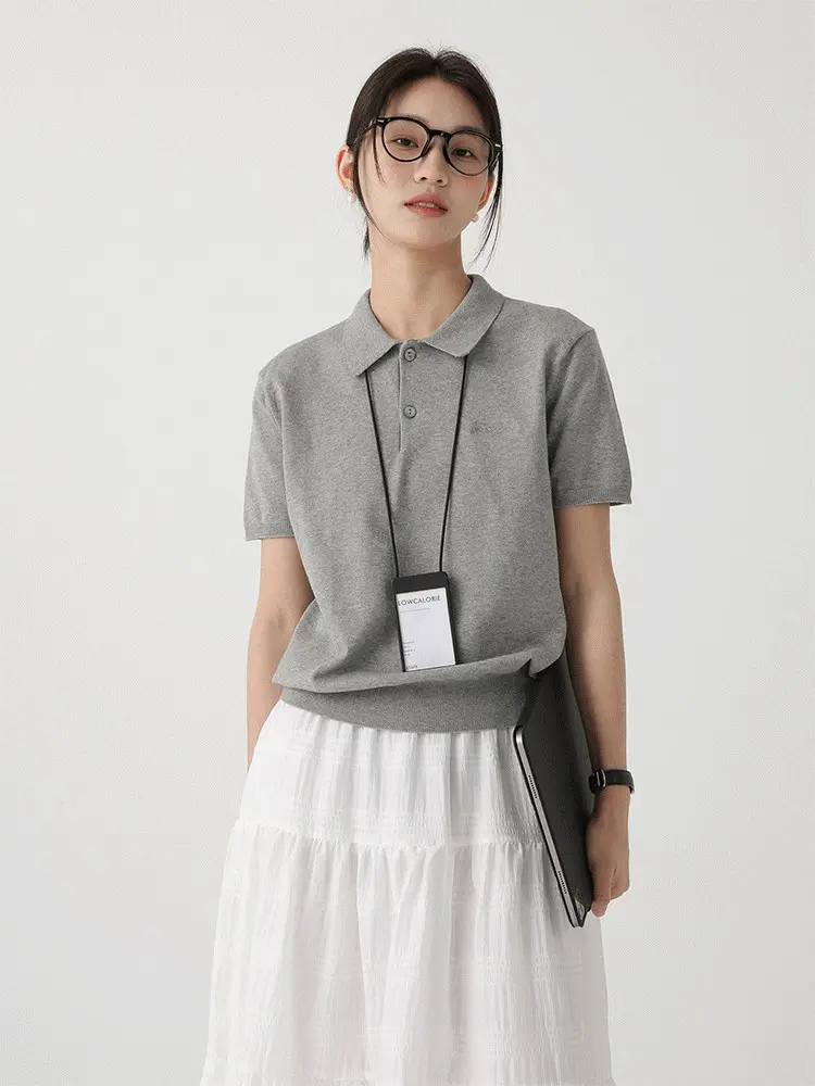 VNOOK-Áo POLO Thêu Dệt Kim, Hàng Mới Về Mùa Hè SS24, Áo Thun Mới, Áo Ngắn Tay, Dành Cho Nữ