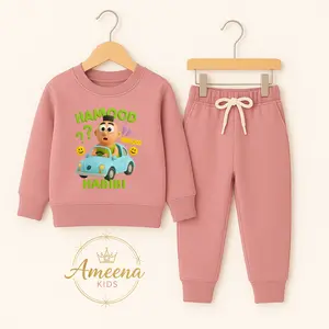 Ameena Setelan Baju Anak Laki-laki & Perempuan Gambar Hamood Habibi Lengan Panjang Celana Jogger Karet Pinggang Tali Serut Nyaman Gaya Simpel Elegan Bahan Lembut Adem Fashion