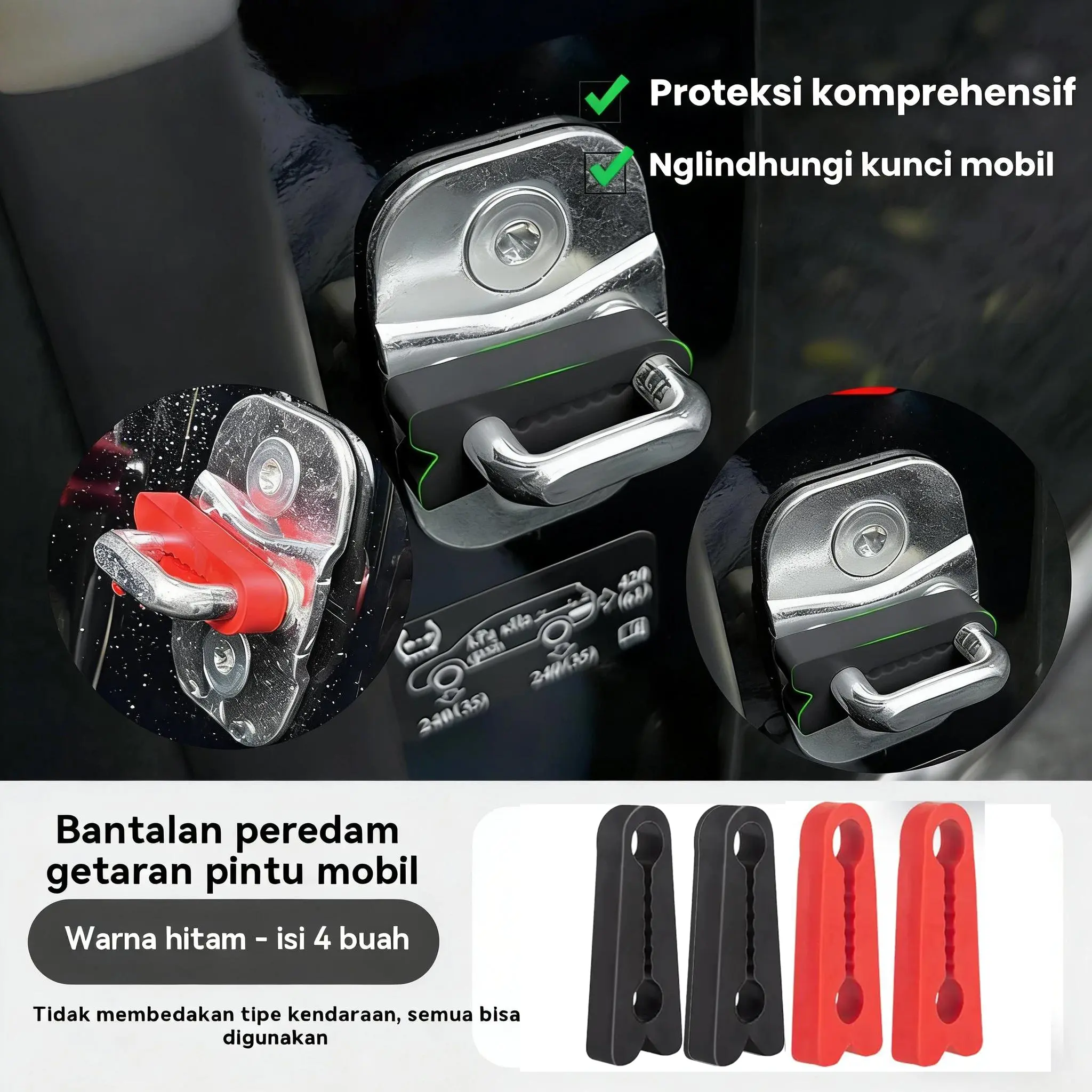 4pcs Peredam Getaran Mobil Bantalan Peredam Bising Dan Getaran Mobil Silikon Anti Tabrakan Lawang Mobil Mengurangi Bising Dan Getaran Meningkatkan Kenyamanan Berkendara Warna Hitam Isi 4 Buah Car