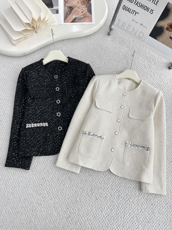  Áo Khoác Dạ Kim Tuyến Đính Cườm Cao Cấp Đệm Vai Cho Bigsize 55-95kg Hai Màu Đen Cho Nữ 