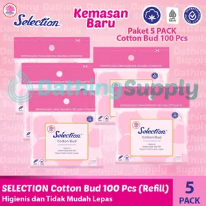 [ Paket 5 PACK ] SELECTION Cotton Bud Korek Kuping Dewasa Higienis Isi 100 Pcs / Refill Pack Ear Removal Telinga