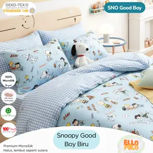 Sprei Set Snoopy | Katun STAR Lokal Microsilk | Sprei Double Karet Anti Geser | ElloMilo Sprei & Bed Sheet