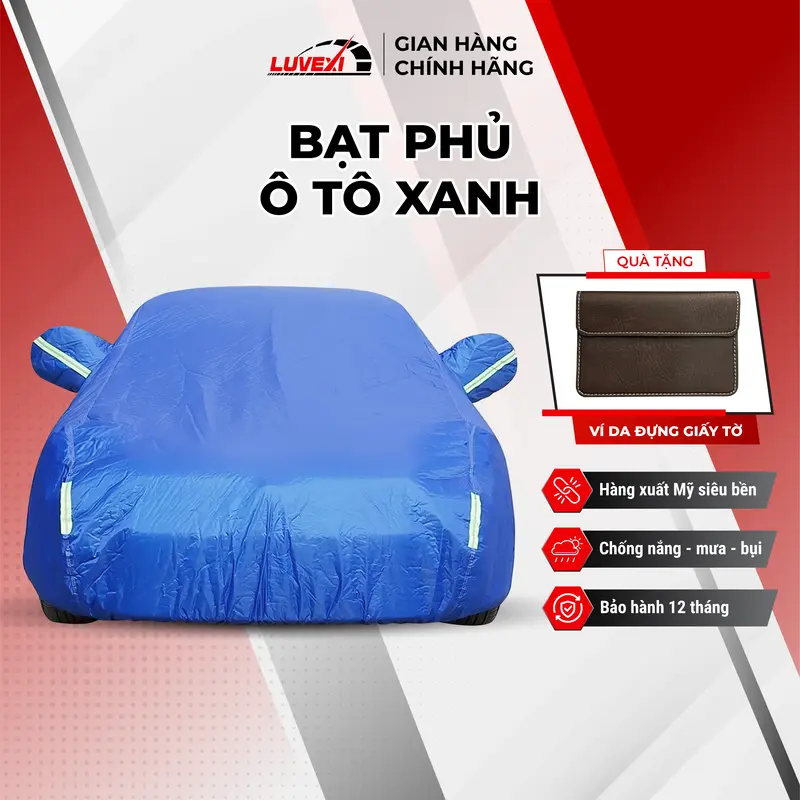 Bạt phủ toàn xe ô tô Luvexi màu xanh vải dù tráng nhôm chống nắng mưa  xước, Bạt phủ trùm xe hơi