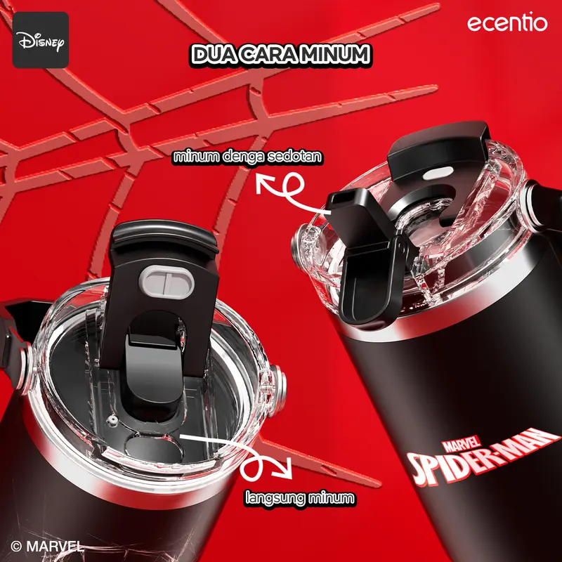 【LIVE】ecentio Tumbler Stainless Vacuum Spider-man 900ml Original Disney Marvel Portable Thermos Botol minum besar 2