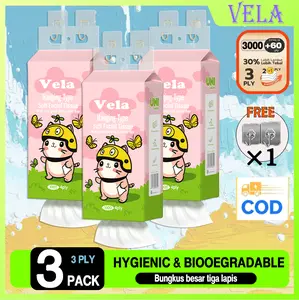 【 3 PCS 】Tisu Vela 3060 Helai - Paket 3 Pcs, 100% Serat Alami, Tidak Mengandung Bahan Kimia - Tissue, Pembersi murah facial tissue Cocok untuk ibu dan bayi Lembut dan halus 1free hook