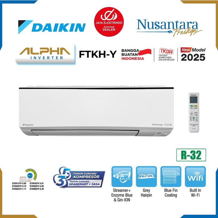 Gambar AC DAIKIN FTKH60YV14 - ALPHA INVERTER 2.5PK / 2,5 PK NUSANTARA PRESTIGE dari JayaElektrindo Kota Bekasi Tokopedia
