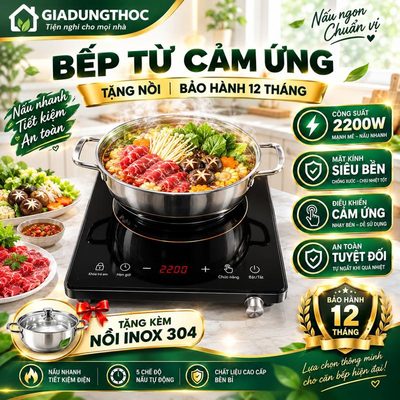 Bếp Từ Cảm Ứng SUNHOUSSE Kèm Nồi Size 30 Công Suất Lớn 2200W Làm Nóng Nhanh Tiện Lợi, An Toàn Tuyệt Đối.
