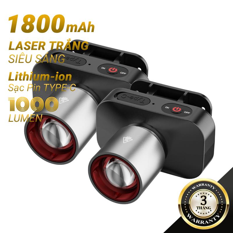  Đèn pin đội đầu siêu sáng 1800mAh 3 chế độ ánh sáng Điều Chỉnh Độ Sáng Sạc USB Thích Hợp Cắm Trại Câu Cá Mất Điện 