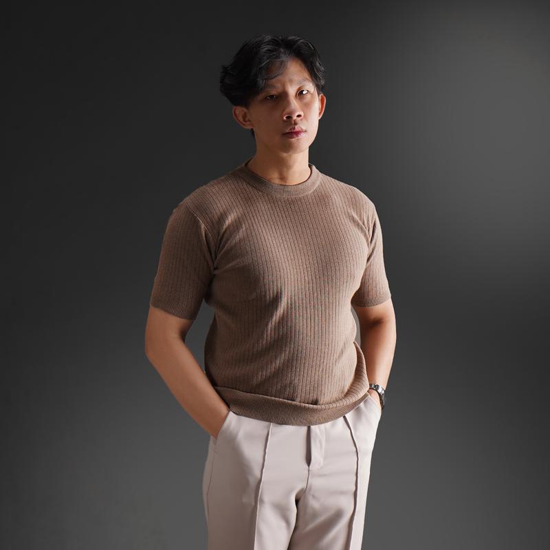 [HARGA CUCI GUDANG] Ribbed Knitwear T-Shirt Pure Cotton 1