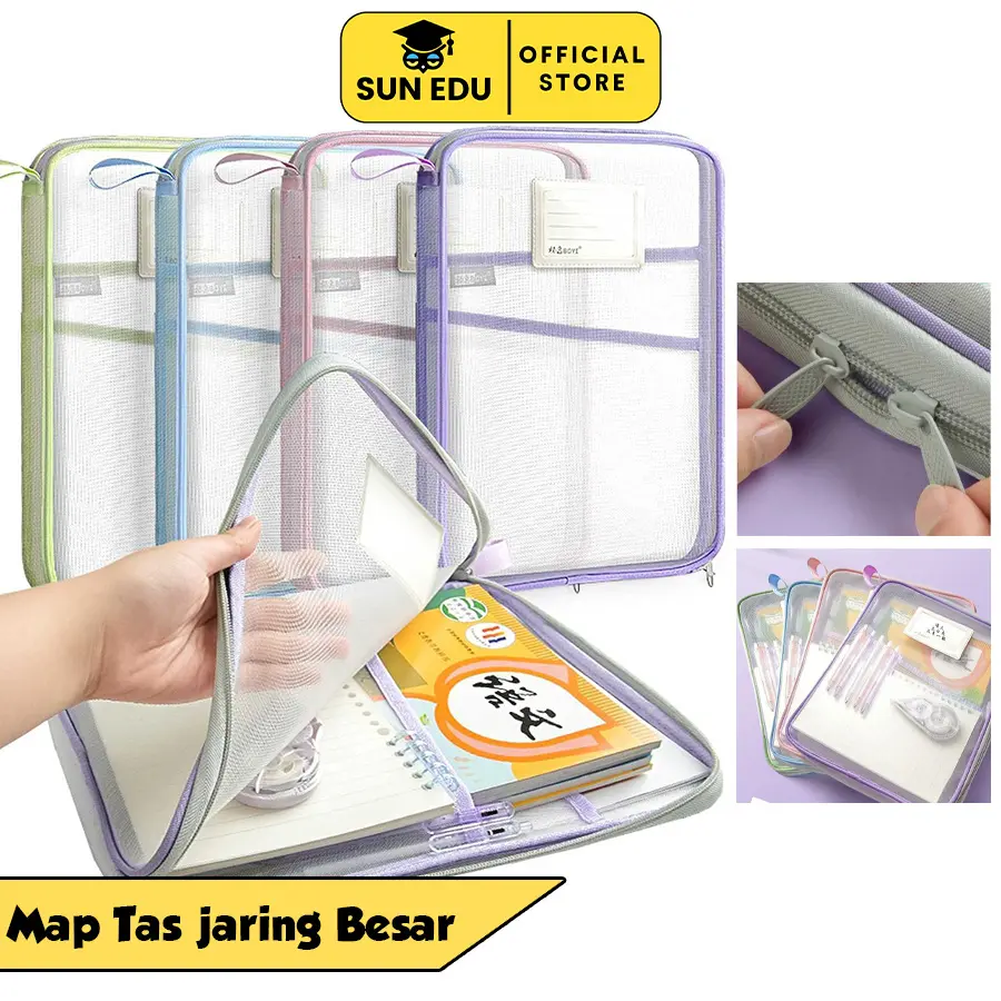 Tas Dokumen Transparan 3 Lapis / Tas Buku Portabel Jaring Tas Penyimpanan Kertas Merah Stationery box  file tas  berkas Kantor