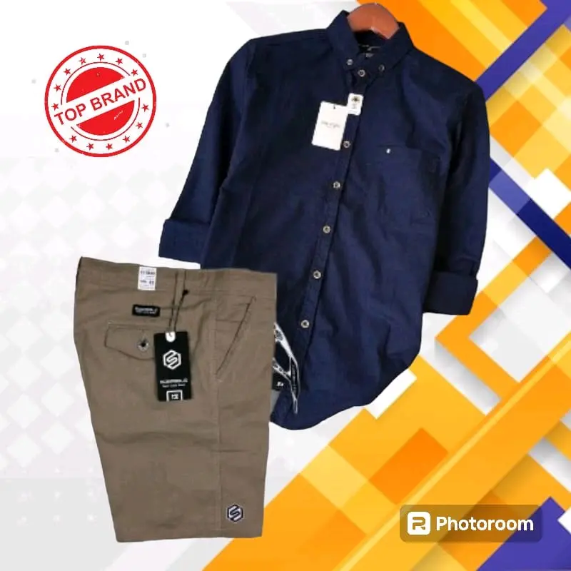Setelan Kemeja Lengan Panjang Ter Hits Pria Dewasa Celana Pendek Pria Setelan Pria Kekinian Paket Distro Katun 7