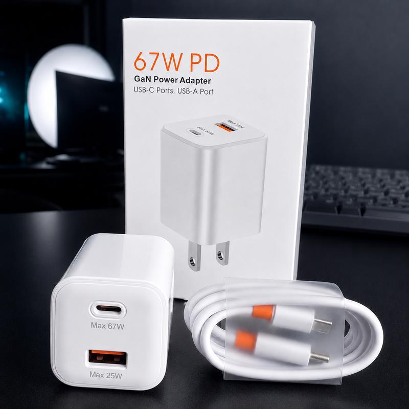 Bộ Sạc Siêu Nhanh 67W PD 2 Cổng USB-C & USB-A Công Nghệ GaN Tương Thích SS IP OP VV HW Sạc Nhanh Ổn Định Bảo Vệ Quá Áp Dòng Nhiệt Thiết Kế Nhỏ Gọn Kèm Cáp Phù Hợp Điện Thoại Máy Tính Bảng phukien sac dien thoai