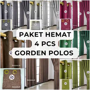 Paket 4 Pcs Gorden Polos Jendela dan Pintu Hordeng Jendela Tirai Kain Katun Free Tali Curtains Smokring Emboss (Sejenis Kain Sprei) Minimalis Embos Smokering promo rumah
