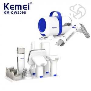 Kemei KM-CW2098 Kit Perawatan Hewan Peliharaan dengan Penghisap Bulu, Klipper, dan Sikat Alat Grooming untuk Kesehatan Hewan Anda