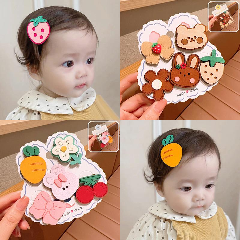 Bộ Kẹp Tóc Hoạt Hình, 5 Cái, Kẹp Tóc, Dành Cho Bé Gái, Có Miếng Dán Tóc Mái, Kẹp, Đồ Trang Trí, Phụ Kiện cài tóc