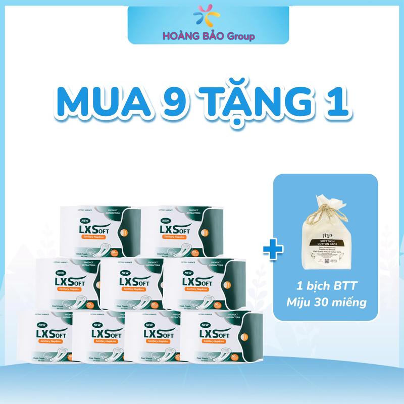 COMBO 9 gói Băng vệ sinh bạc hà LXSoft mặt lưới siêu mỏng siêu thấm hút 7