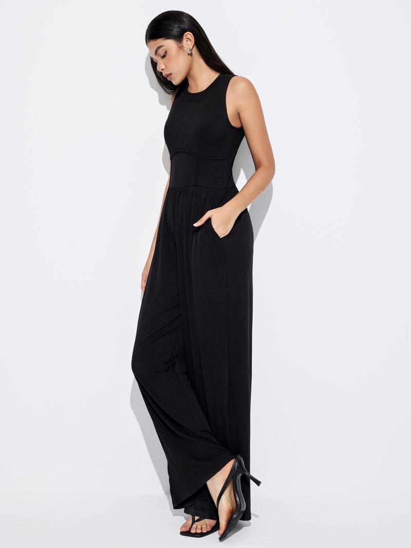 Product Introduction of [4 colours, UK size 6-28] Solid Sleeveless Wide Leg Jumpsuit 5