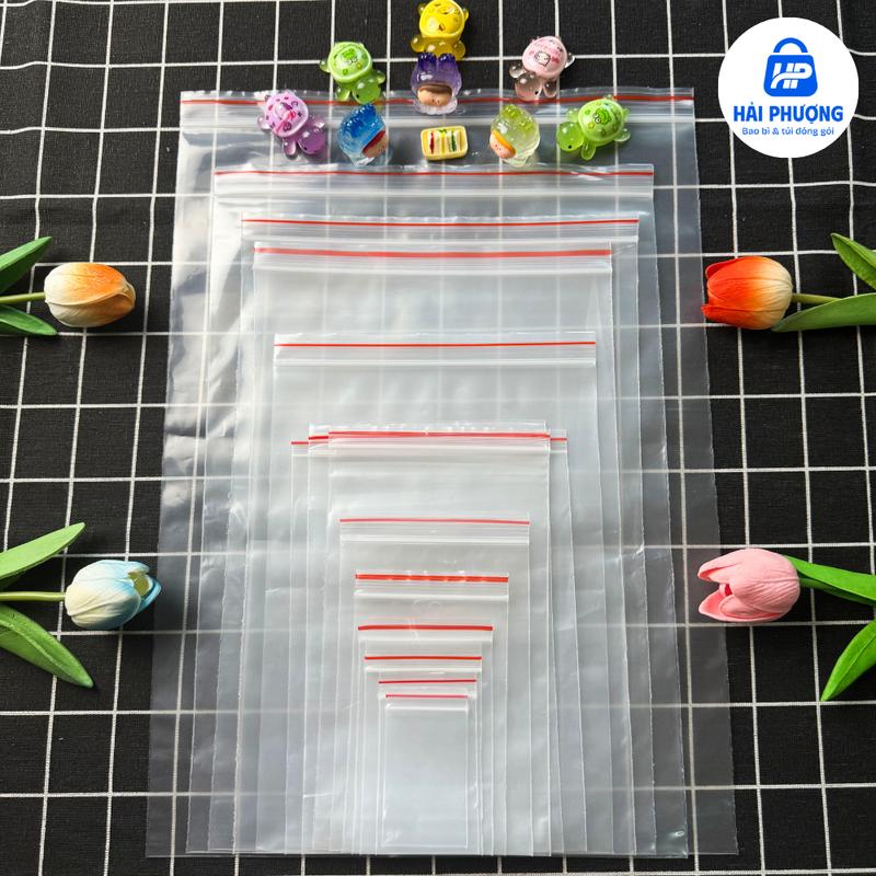 100gr Túi Zipper Chỉ Đỏ Đựng Thực Phẩm BAO BÌ HẢI PHƯỢNG đa dạng kích cỡ loại tốt - dẻo dai không hở zip