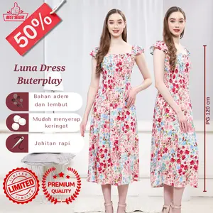 dress wanita yukensi jumbo bahan rayon premium adem nyaman lengan kupu kupu All size Ld 110 cm motif terbaru