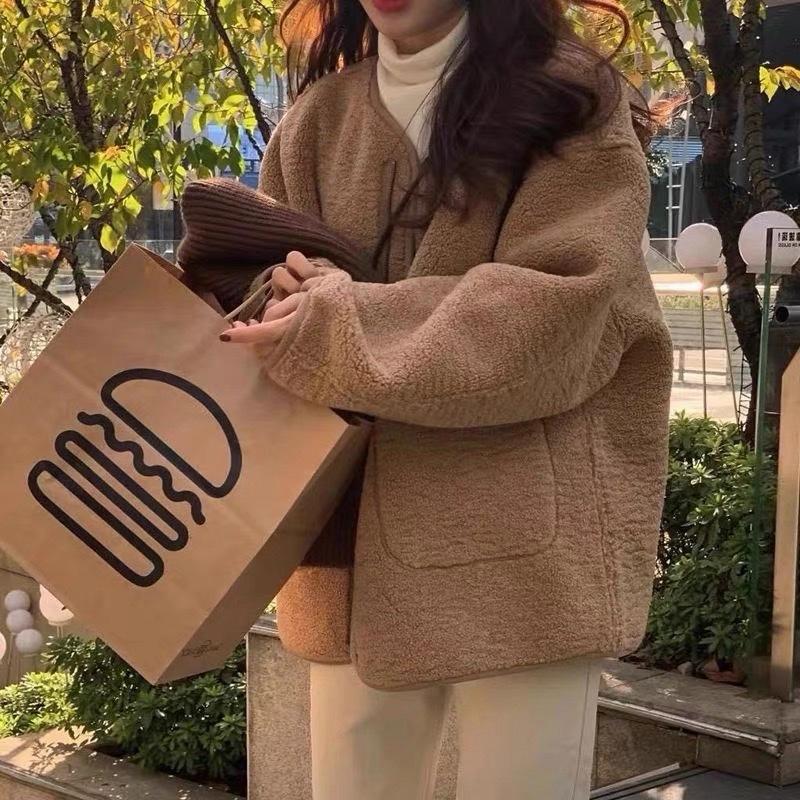 PRE-ORDER Lan Anh Áo dạ hamade màu nâu TRƠN from khoác form 48 -60kg Quảng Châu lót da lộn trần top nữ