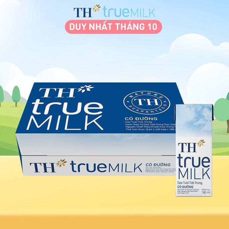 Thùng 48 hộp sữa tươi tiệt trùng có đường TH True Milk 180ml (180ml x 48)