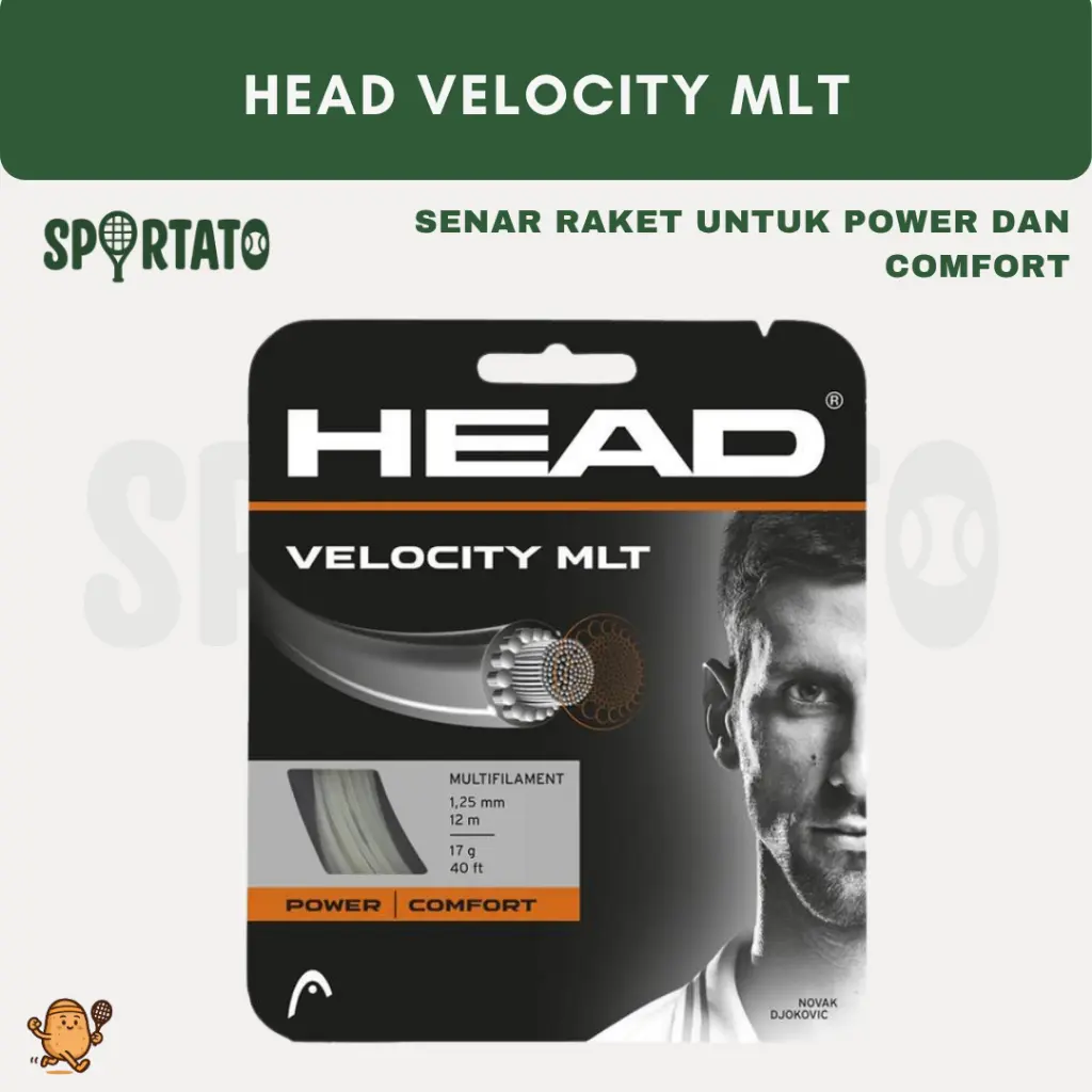 HEAD Velocity MLT String for Comfort | Senar Raket Tenis Multifilament | Power | Comfort