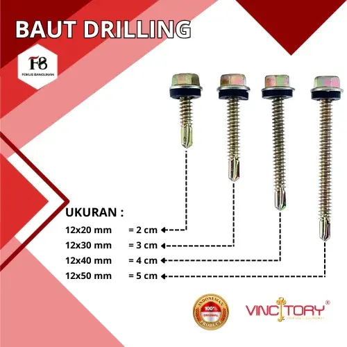VINCITORY Baut Drilling Galvalum Baja Ringan 100 Pcs Per Plastik PREMIUM | 2663
