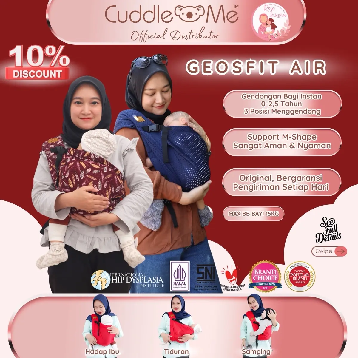 Gendongan Bayi Geos Fit Air Cuddle Me Gendongan Instan Cuddleme Gendong Toddler
