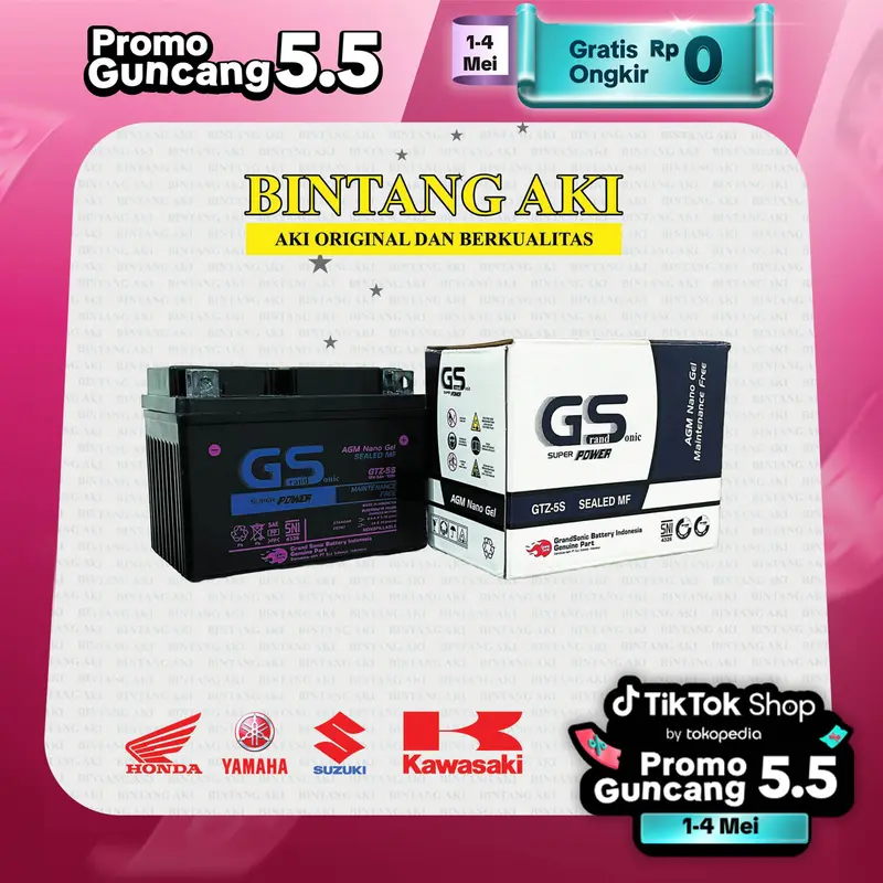 Aki motor eve GTZ5S untuk motor - Shop | Tokopedia
