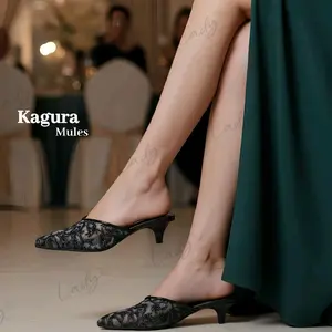 KAGURA Mules Wanita sendal Heels 3cm Sandal Pesta wisuda bridesmaid lamaran Elegan
