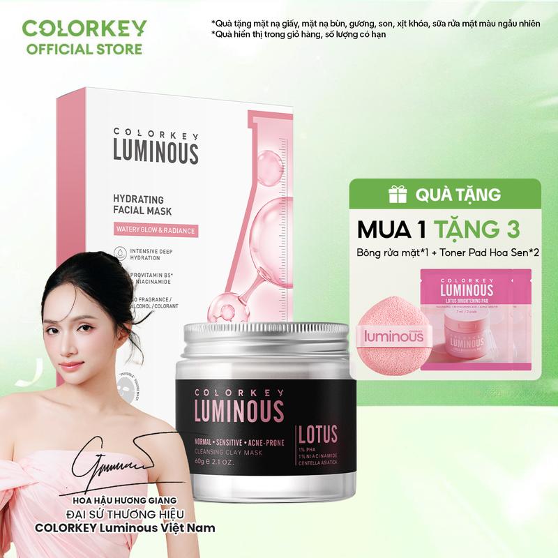  COMBO Mặt Nạ COLORKEY LUMINUOS - 1 Hộp Mặt Nạ B5*10 Miếng + 1 Hộp Mặt Nạ Bùn 60g Hỗ Trợ Làm Sạch & Hỗ Trợ Dưỡng Ẩm 