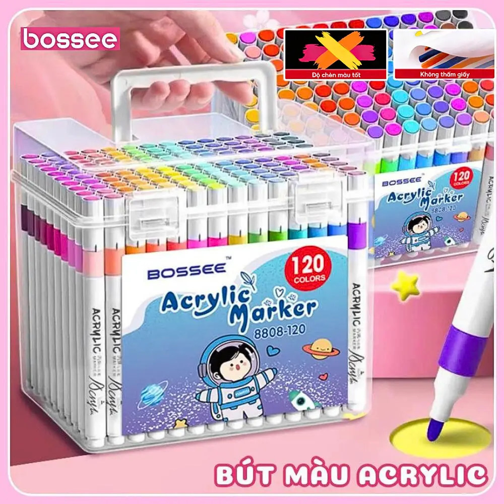 Bộ 12/ 24/ 36/ 48/ 60/ 80/ 120 Bút Màu Acrylic Marker Đầu Tròn Thân Bút Nhỏ – Bút Sơn Acrylic Vẽ Không Thấm Qua Mặt Sau, Màu Tươi Sáng Nhanh Khô Có Thể Tô Trên Mọi Chất Liệu, Hộp Đựng Tiện Lợi, Bút Tô Vẽ DIY Quà Tặng Cho Bé