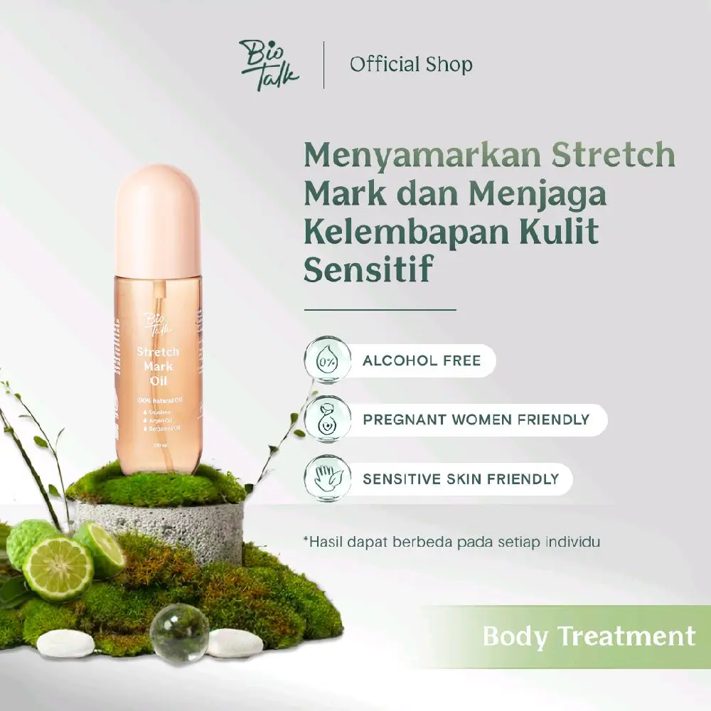 Biotalk Stretch Mark Oil | 100ml | 100% Natural Oil | Mencegah & Menyamarkan Stretch Mark
