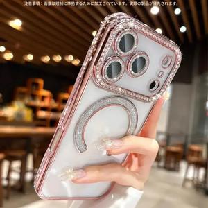 ラインストーン装飾マグネット対応スマホケース MagSafeワイヤレス充電対応 耐衝撃保護 iPhone各モデル対応 シャイニーデザイン保護カバー
