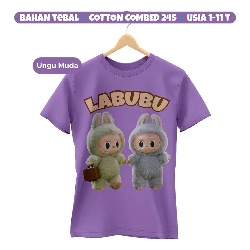 Kaos Anak Cewek Cowok Labubu 2 Katun Combed 24s 1-11 th Kain Tebal Cotton Perempuan 2