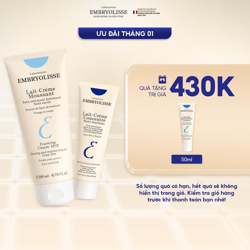  Combo Kem Dưỡng Ẩm 75ml và Sữa Rửa Mặt 200ml Chăm Da Siêu Tối Giản Unisex Embryolisse 