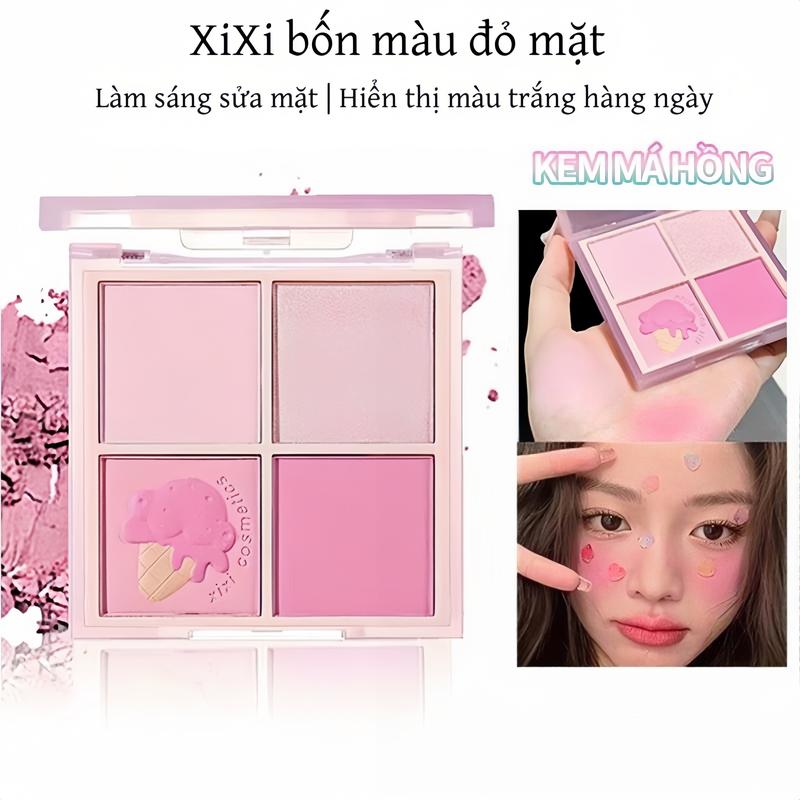 Xixi Phấn Má Hồng Bốn Màu Tông Lì Chống Nước Lâu Trôi Cosmetic Nữ Trang Điểm