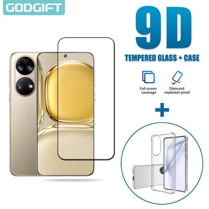 Bảo vệ màn hình bằng kính cường lực 2 trong 1, vỏ chống sốc silicon cho Huawei P50, P40, P30, P20 Lite, Mate 40, 30 Pro Phụ Kiện