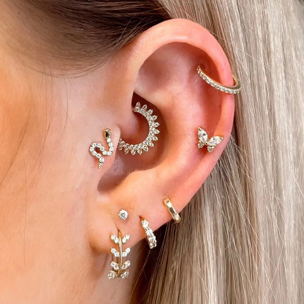 1PC Helix Tragus Daith Piercing Earrings for Women Zircon Body Jewelry Butterfly Flat Lobe Ear Cartilage Accessories
