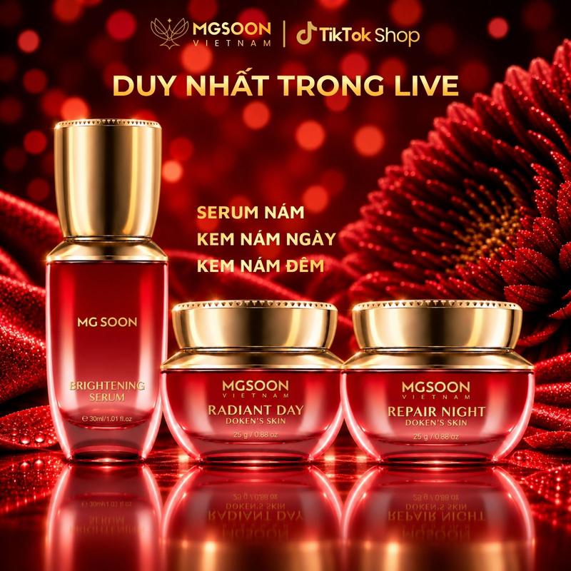 COMBO 3 SẢN PHẨM KEM NÁM NGÀY & ĐÊM 25G + SERUM PHỤC HỒI 30ML MG SOON - Dưỡng Trắng Da, Hỗ Trợ Mờ Nám, Giảm Thâm Sạm Collagen Skincare Nữ Women Serum Skincare Chăm Sóc Da