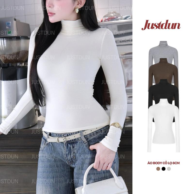 Áo cổ lọ 8p dài tay cổ cao 8cm co giãn chất cotton mịn dày dặn Justdun C20