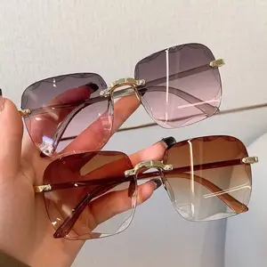 Kacamata hitam fashion wanita tanpa bingkai Sunglasses Eyewear