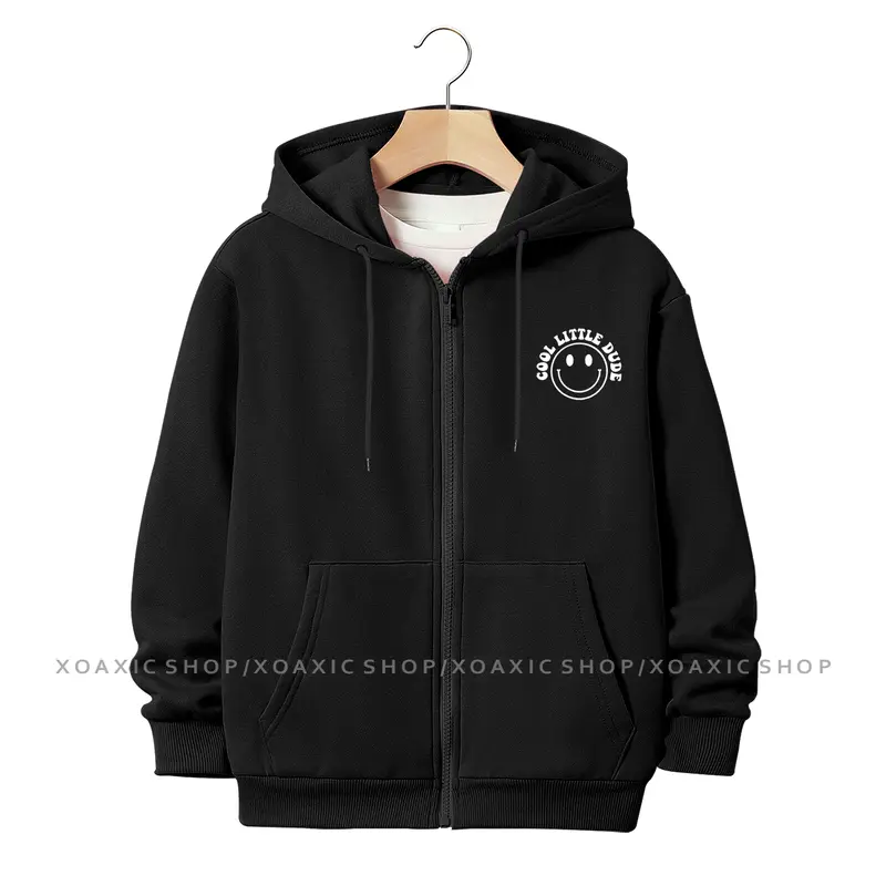 Jaket Hoodie Zipper Anak Laki-laki/Perempuan Usia 3-13 Tahun Motif Sablon COOL LITTLE Dude Bahan Fleece Tebal Premium Fashion Bulu 2